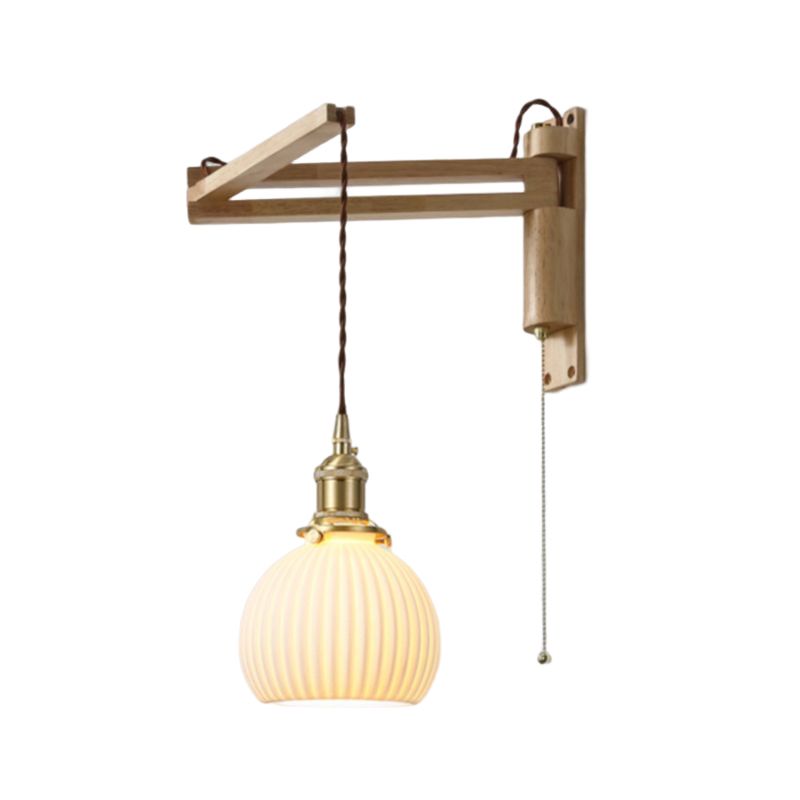 Modern Style Wall Light Fixture Wooden Wall Light Sconce with Adjustable Arm for Bedroom