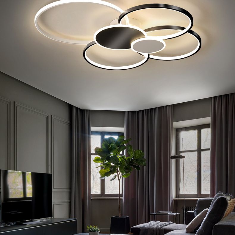 Lámpara de techo LED minimalista con iluminación empotrada y círculo de metal para sala de estar