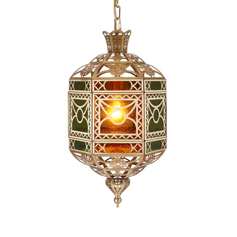 2-Bulb Ceiling Pendant Decorative Lantern Metallic Chandelier Light Fixture in Brass