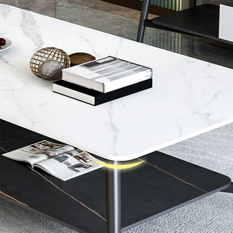 Glam 4 Legs 1 Coffee Table Slate Rectangle Cocktail Table with Shelf