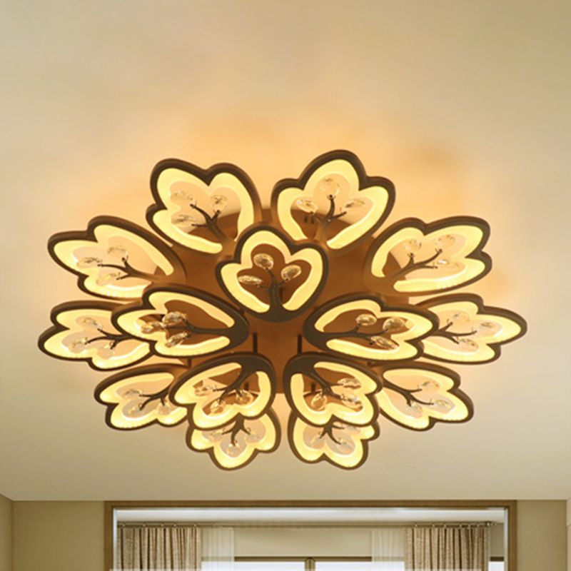 Café 12/15 lumières plafonnier style moderne acrylique floral plafonnier en chaud/blanc/3 couleurs de lumière, 37,5"/41" de large