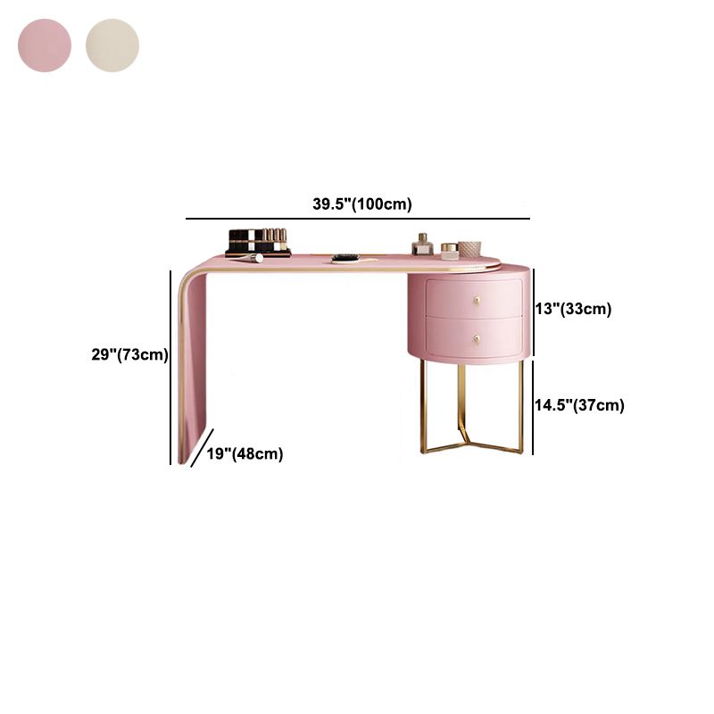 2 Drawers Vanity Set with Stool and Mirror Genuine Leather Makeup Vanity Table for Women