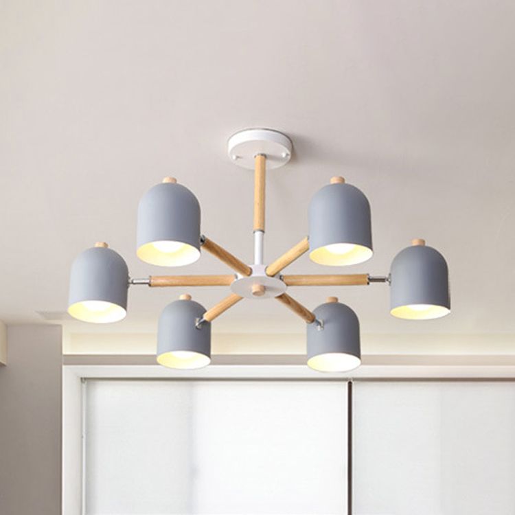 Cloche Shade Wooden Chandelier Nordic Adjustable Suspension Light for Bedroom