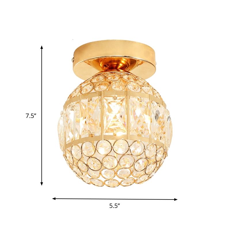 LED Flushmount Lighting Minimalism Cylinder/Globe Faceted Crystal Flush Mounted Lamp in Gold