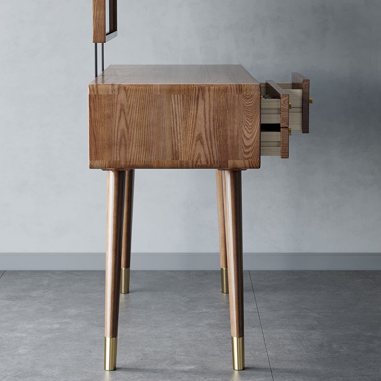 3 Drawers Mirrored Makeup Table Solid Wood Vanity Desk Stool Set