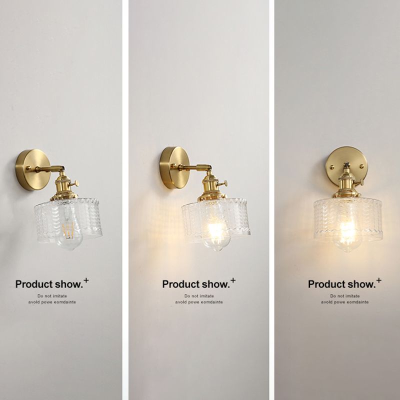 Cylinder Wall Sconce Lighting Simple Style Glass Bedroom Sconce Light Fixture in Gold