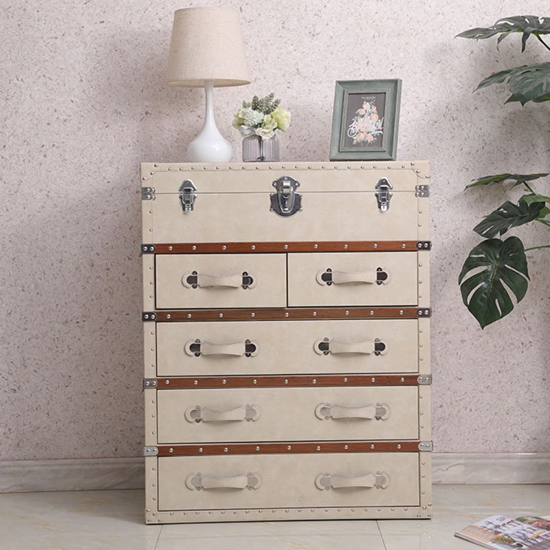 Rustic Leather Chest Vertical Chest with Drawers for Bedroom