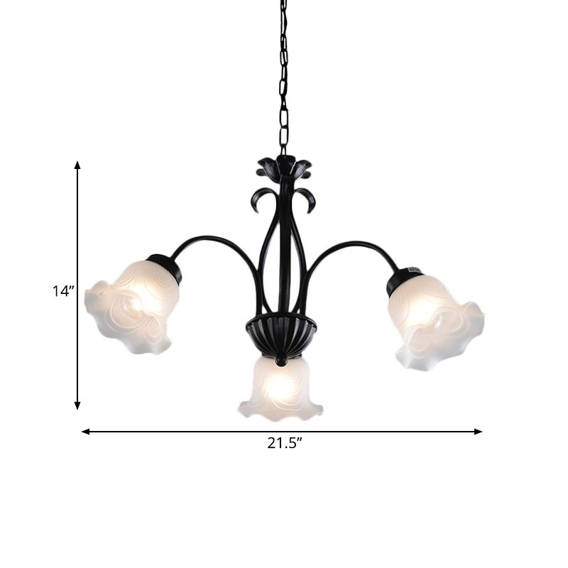 Lampada del lampadario floreale country 5/6/8 teste in vetro glassato lampada a sospensione in nero con braccio attorcigliato