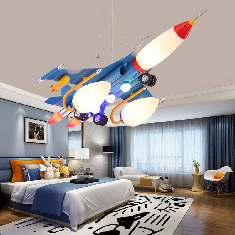 Rocket Aircraft Kids Room Pending Lighting ACRYLIC CREATIN CREARE PLAFIER CHANDELIER EN BLEU