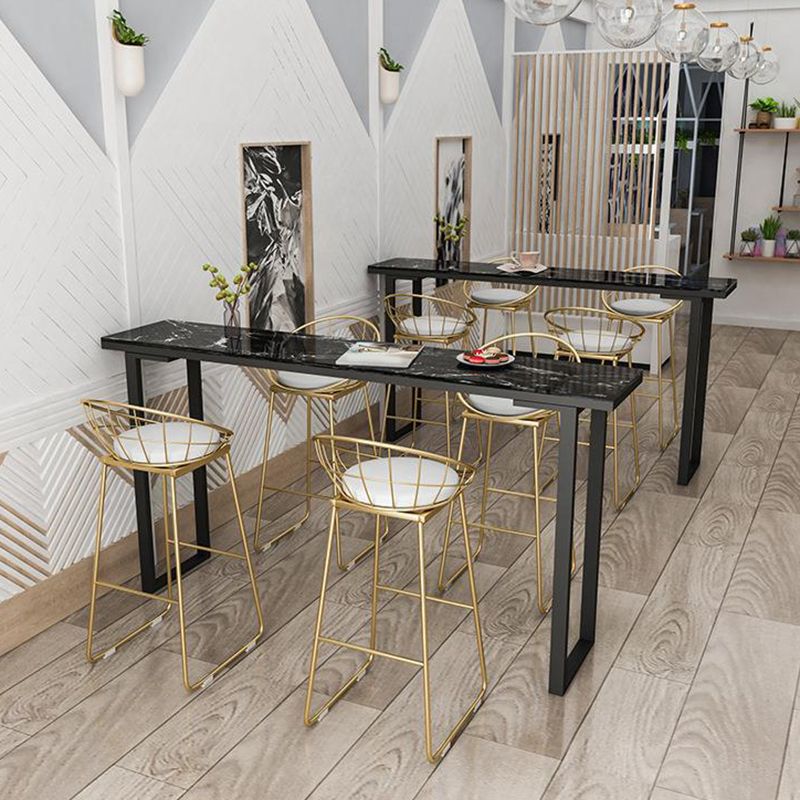 Modern Faux Marble Bistro Bar Table Rectangle Metal Base Bar Table