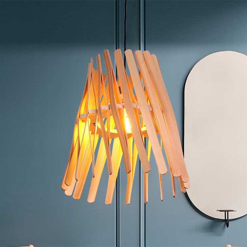 1 lampada da letto lampada a sospensione Asia BEIGE BEIGGE Light a sospensione con tonalità conico in legno