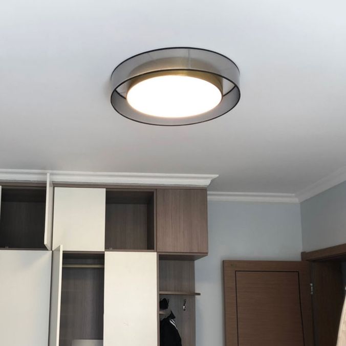 Interior LED Flush - Mount in Black and Gold Finish Round Iron & Plastic Ceiling Flush