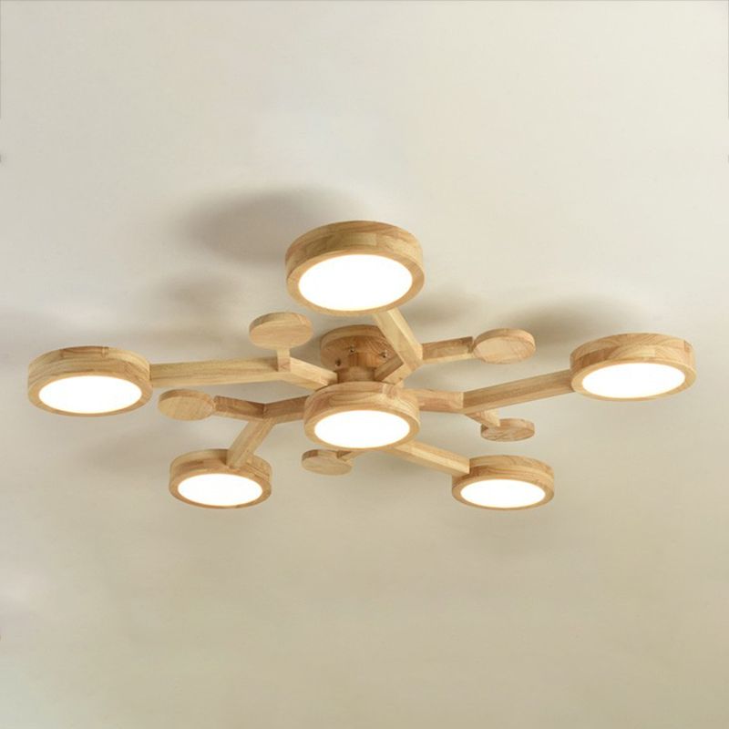 Plafonnier encastré de forme ronde en bois, éclairage encastré moderne multi-lumières en marron