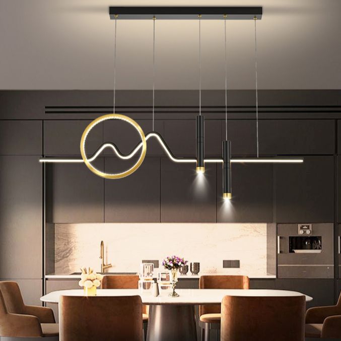 Metal Shaded Pendant Lighting Fixture Simplicity-Style LED Island Lighting Fixture in Black