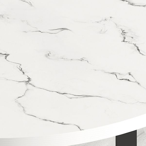 Metal Contemporary Round Dining Table High Gloss White Wood Top Table with Drop Leaf