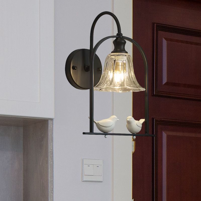 Creatief Bell SCONCE Licht met vogel decor 1 licht transparant glazen LED -wandlamp voor balkon