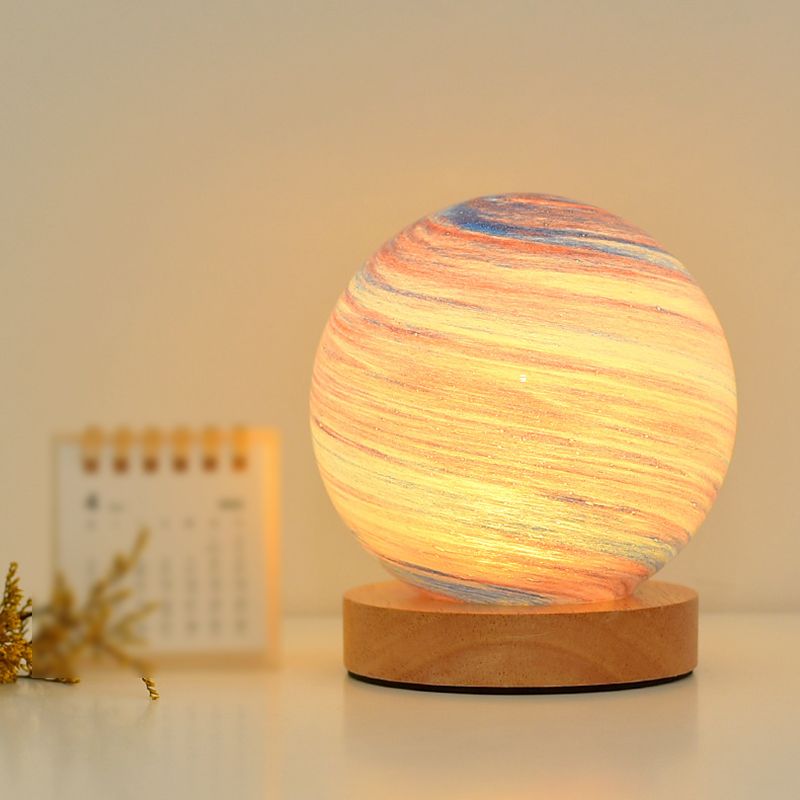 Modern Round Table Lamp 1-Light LED Desk Light with Glass Shade for Bedroom