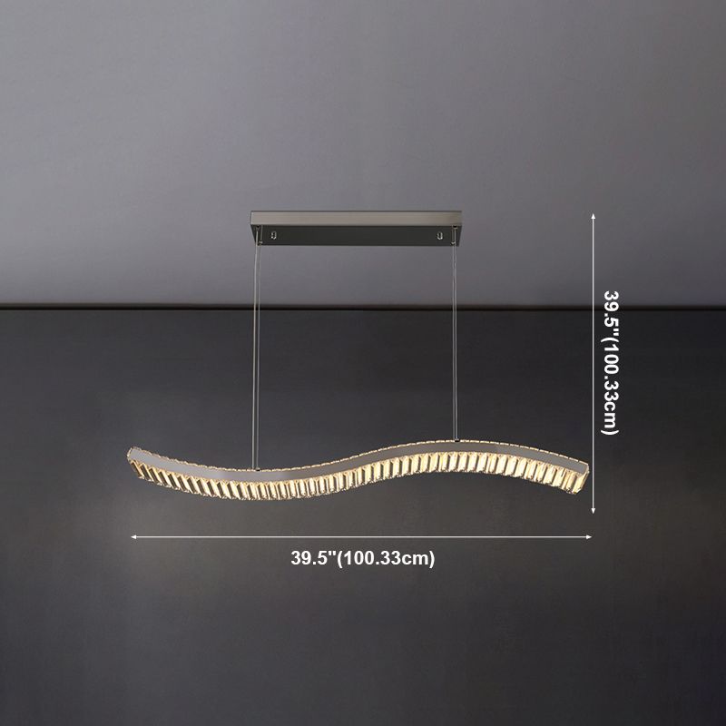 Contemporary LED Linear Ceiling Lamp Fixtures Crystal Gold Island Pendant