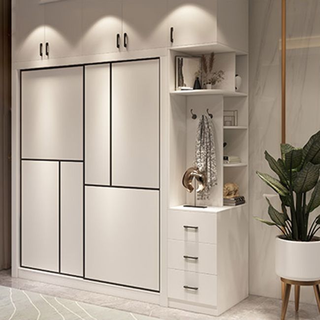 Sliding White Wardrobe Armoire Engineered Wood Wardrobe Cabinet