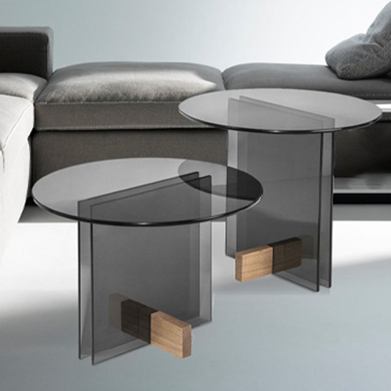 Modern 21.6-inch Round Glass Top Side Table Pedestal End Table