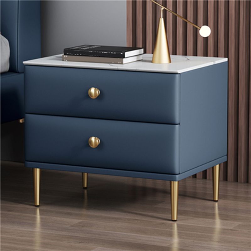 Modern Stone Top Nightstand 2 - Drawer Nightstand with Gold/Black Legs