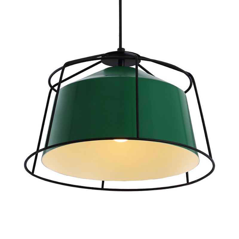 Barn Shaped Kitchen Pendant Light with Cage Metal Single Light Traditional Hanging Lamp in Forest Green