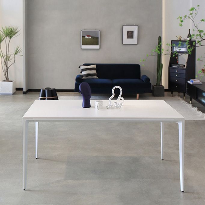 Metal Contemporary Rectangle Dining Table White Sintered Stone Table for Dining Room