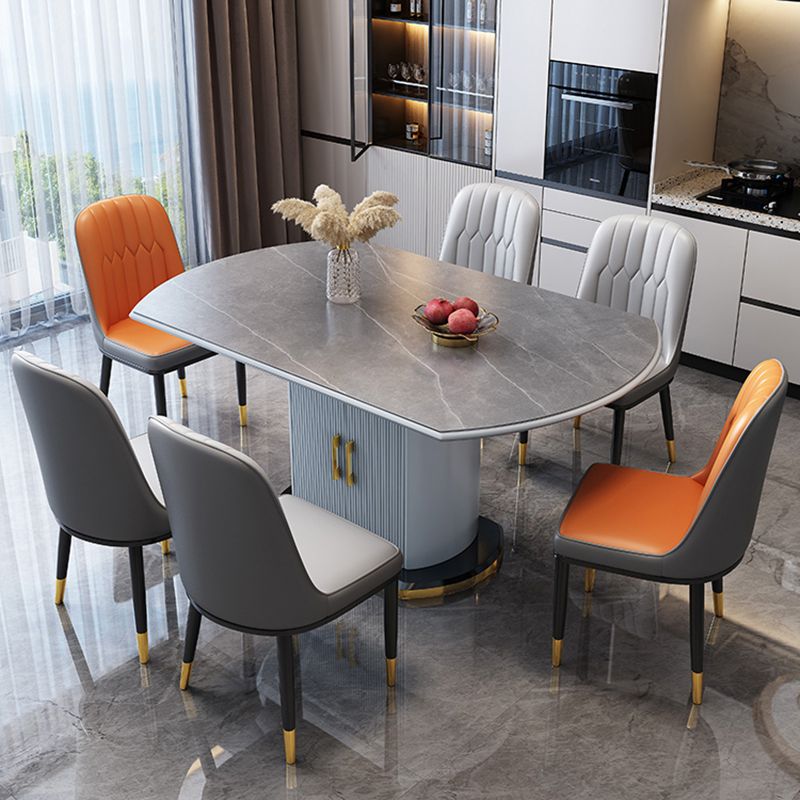 Glam Round Pedestal Dining Table Home Sintered Stone Drop-Leaf Table with Drawers