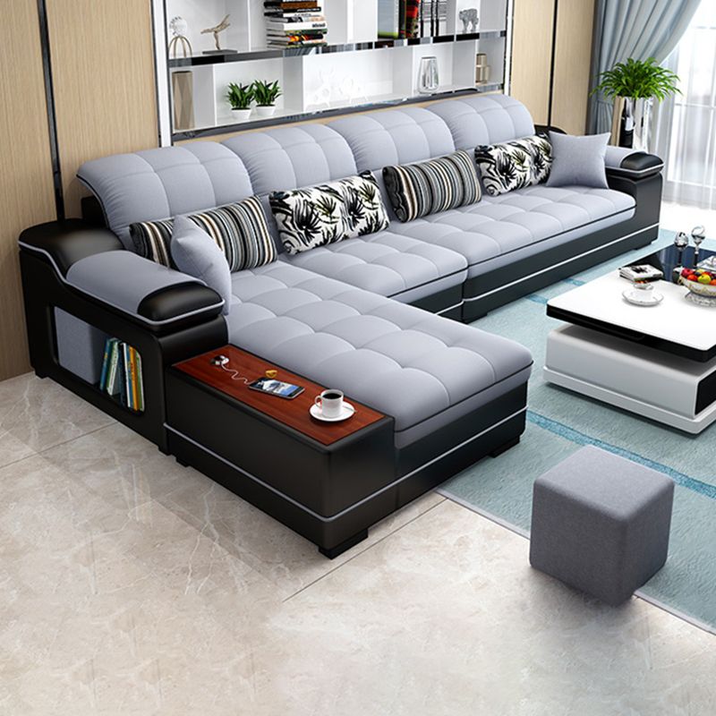 Contemporary Faux Leather and Linen Furniture Sectionals in Grey