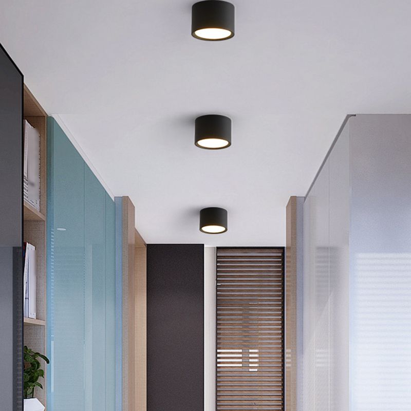 Modern Concise Corridor Flush Mount Iron Cylindrical LED Ceiling Light with Acrylic Shade