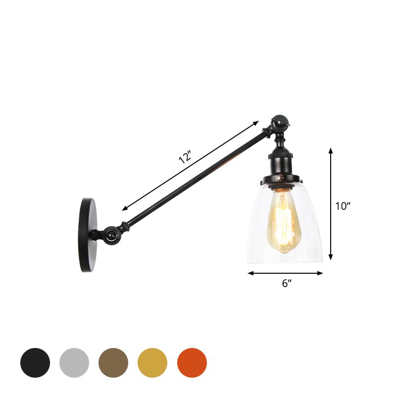 Black/Bronze/Brass 1 Light Wall Light Fixture Industrial Style Clear Glass Tapered Sconce with Arm, 8"/12" L