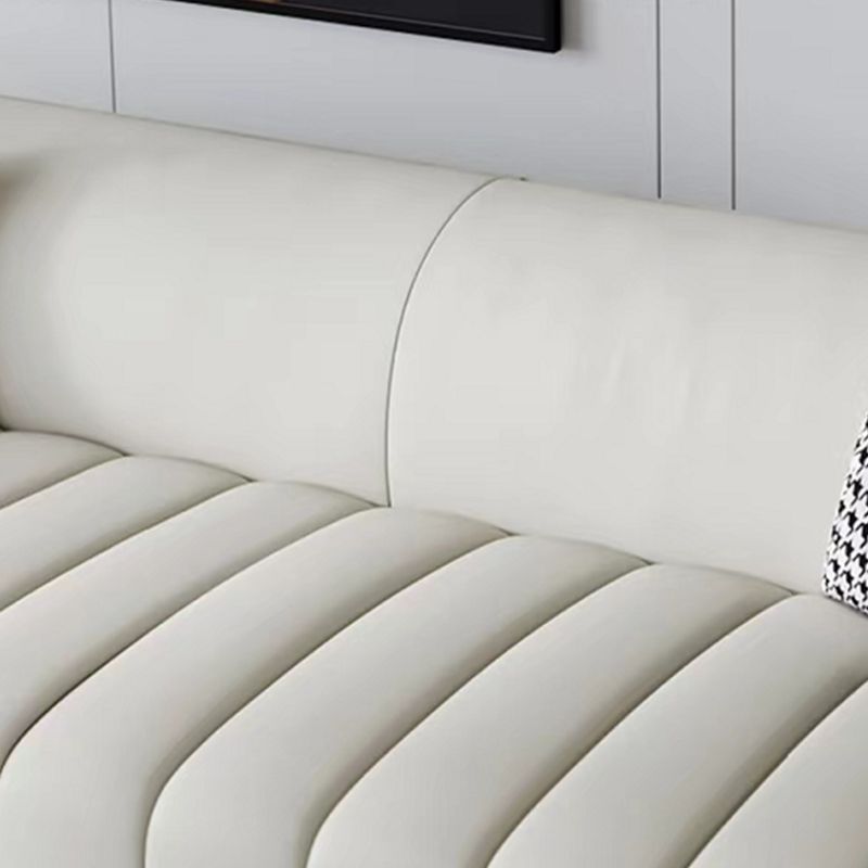 Genuine Leather Sloped Arm Sofa Modern Beige Sofa with Pillows