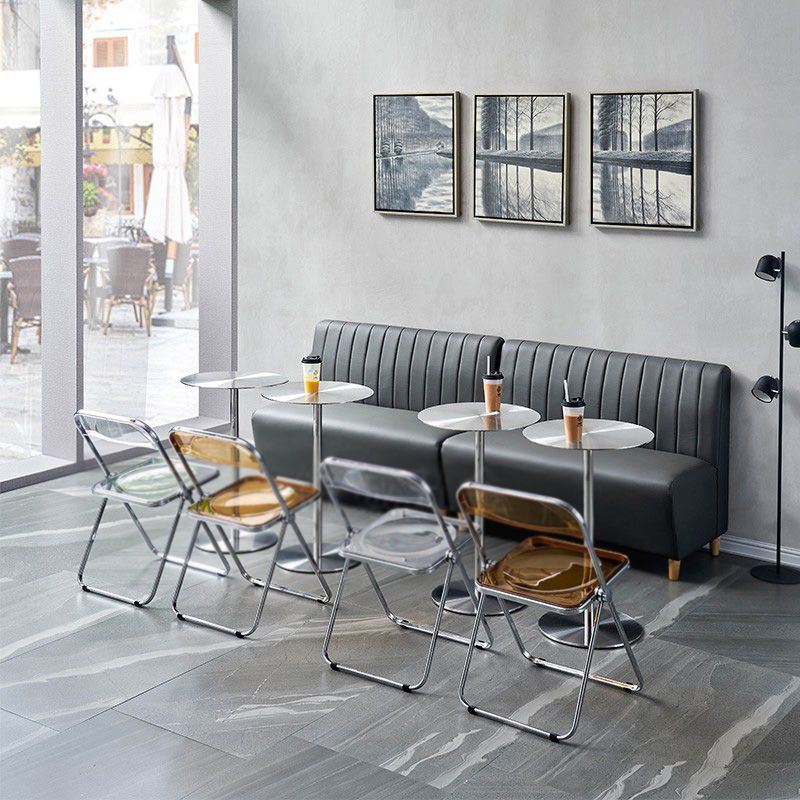 Pedestal Round Silver Coffee Table for Living Room Stainless Steel Cocktail Table