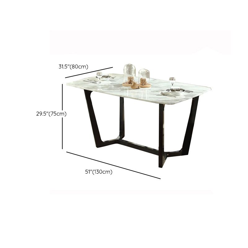 Modern Rectangular Stone Top White Dining Table with Ash Black Trestle Base
