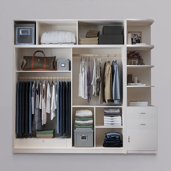 Modern White Wardrobe Armoire Wooden Wardrobe Cabinet with Shelves
