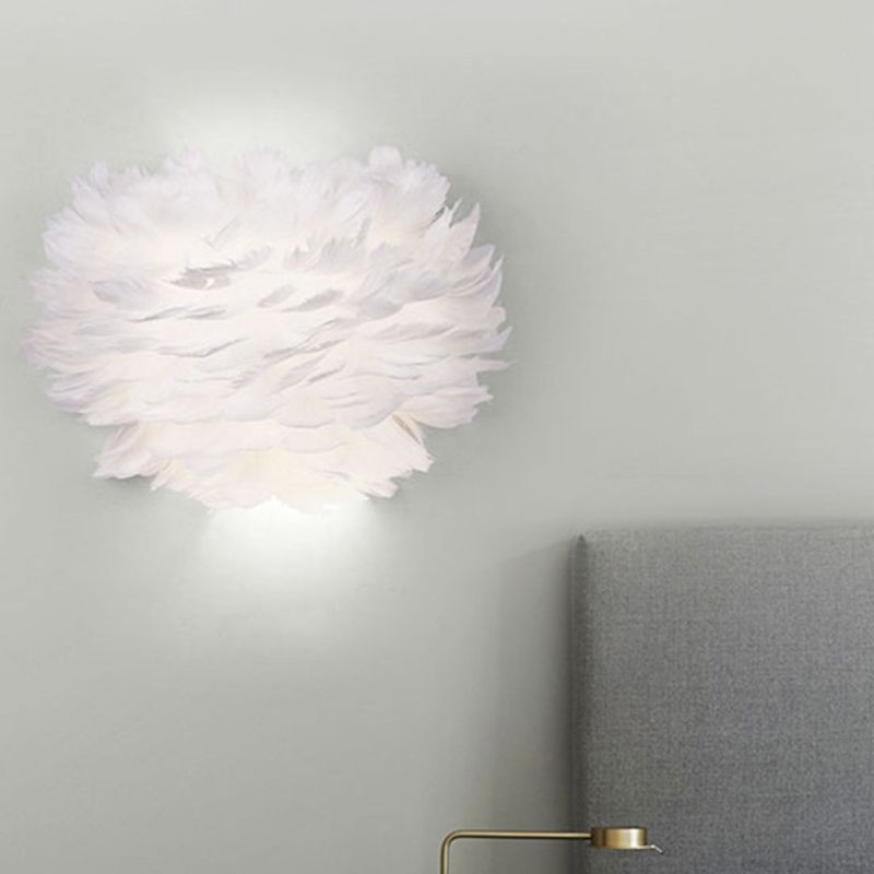 Home Decoration Wall Lamp Modern Ambient Lighting White Feather Sconce for Living Room Bedroom