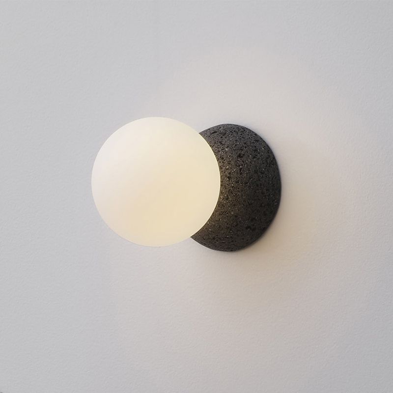 1-Light Round Wall Sconce Modern Simple Style Glass Wall Lighting in Black