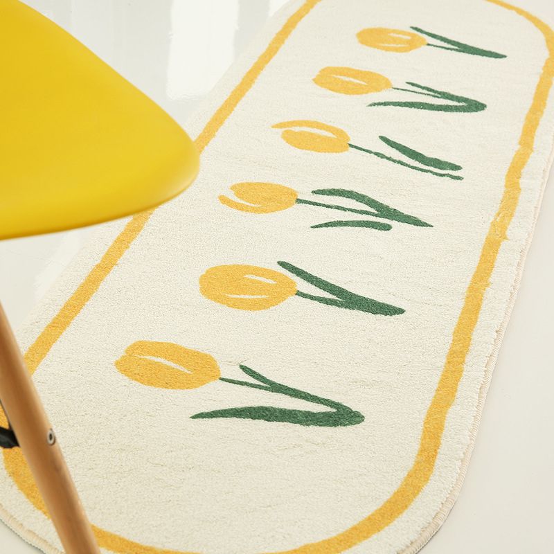 Yellow Flowers Rug Polyester Rug Area Carpet Anti-Slip Washable Rug for Living Room