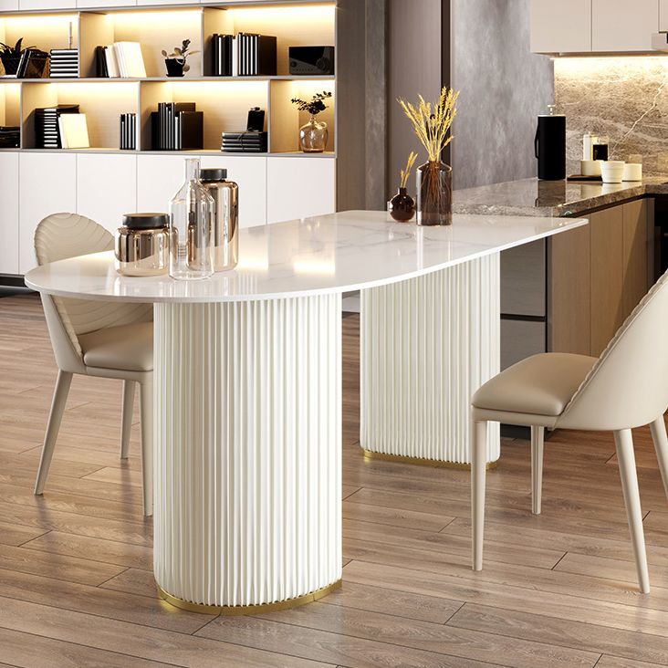 Sintered Stone White Dining Table Simplicity Double Pedestal Table for Dining Room