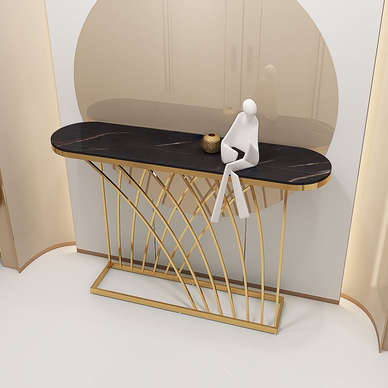 Glam Oval Console Table 31.5" Tall Stone Accent Table with 1 Shelf