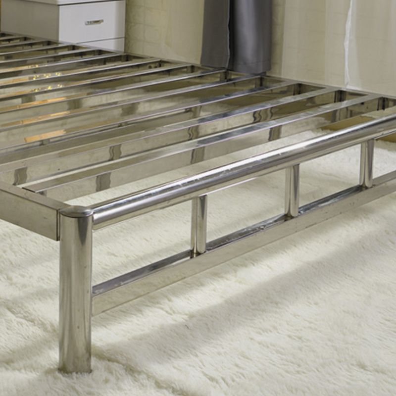 Silver Modern Steel Bed Rectangular Standard Bed with Metal Legs