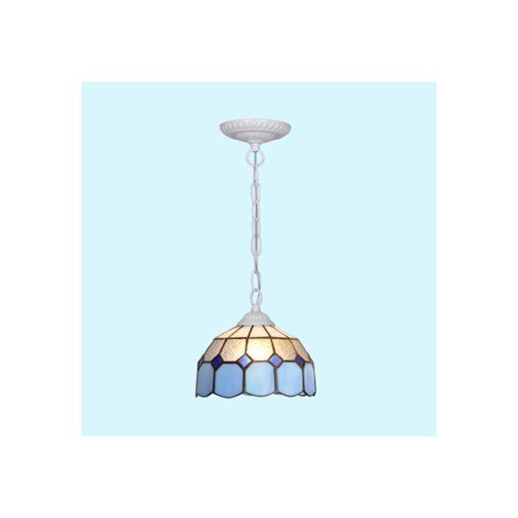 Black/White/Blue 1 Head Ceiling Light Baroque Stained Glass Bowl Suspended Lighting Fixture for Dining Room