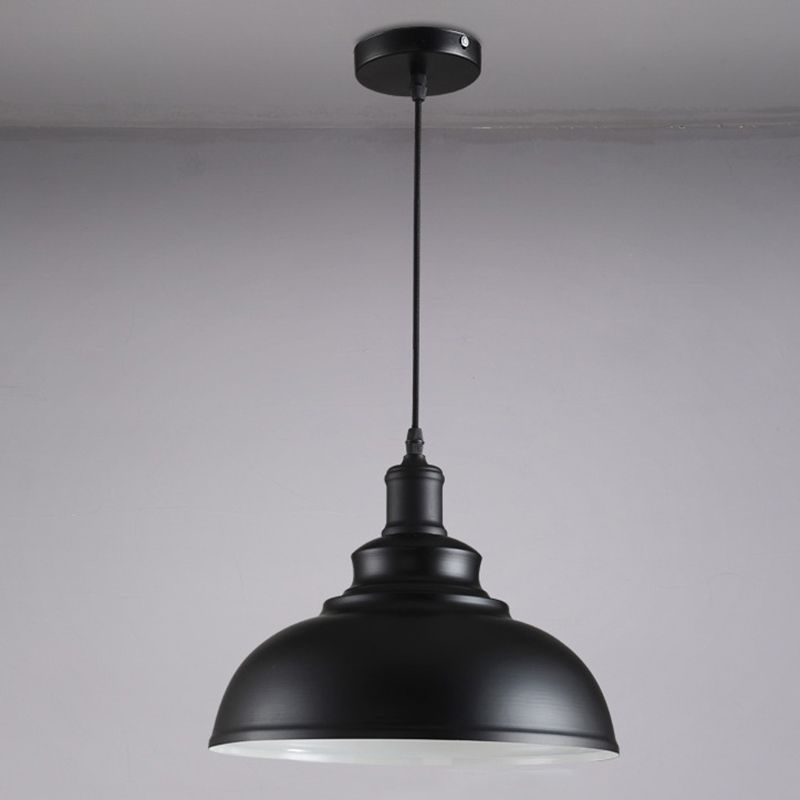 Black Bowl Suspension Light Fixture Industrial Style Metal 1-Bulb Dining Room Hanging Lamp Kit