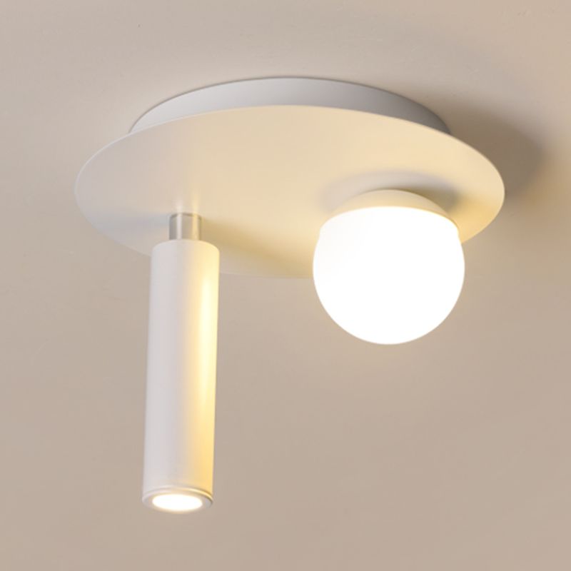 Metal Round Shade Flush Ceiling Light Industrial 2 Lights Ceiling Light Fixture in White