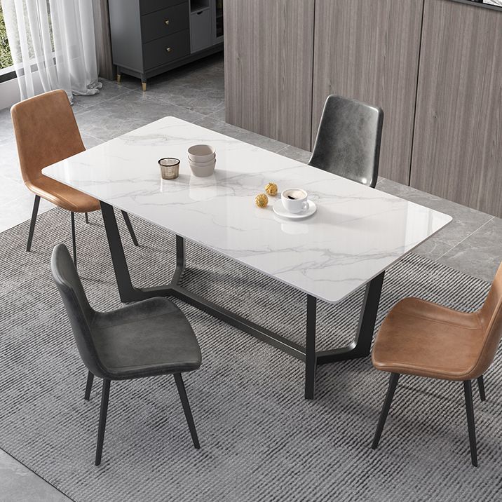 Rectangle White Dining Table Set 1/4/5/7 Pcs Modern Sintered Stone Dining Table and Chairs