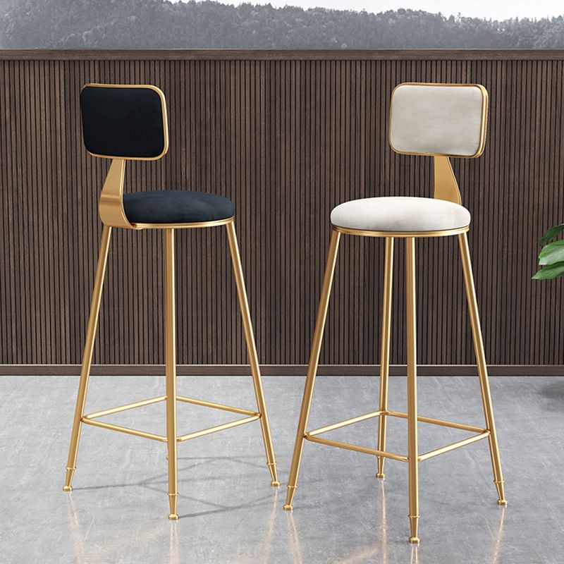 Nordic Backrest Armless Counter Stool Iron Dessert Shop Bar Stool with Cushion and Pedal