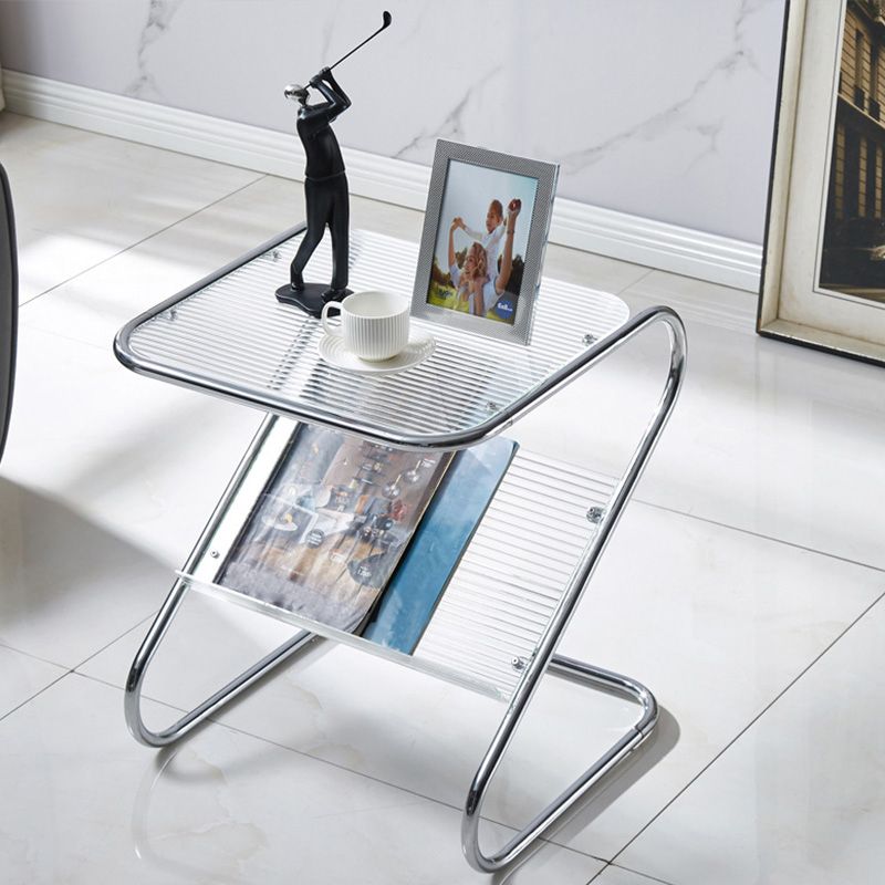 End Table with Storage Glass Abstract Rectangular Modernistic Side Table