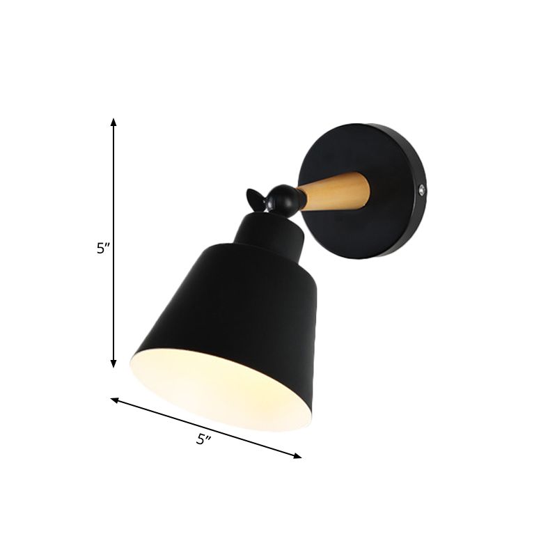 1 Light Wall Mount Light Modern Style Bucket Shade Metal Wall Fixture Lamp in Black for Living Room