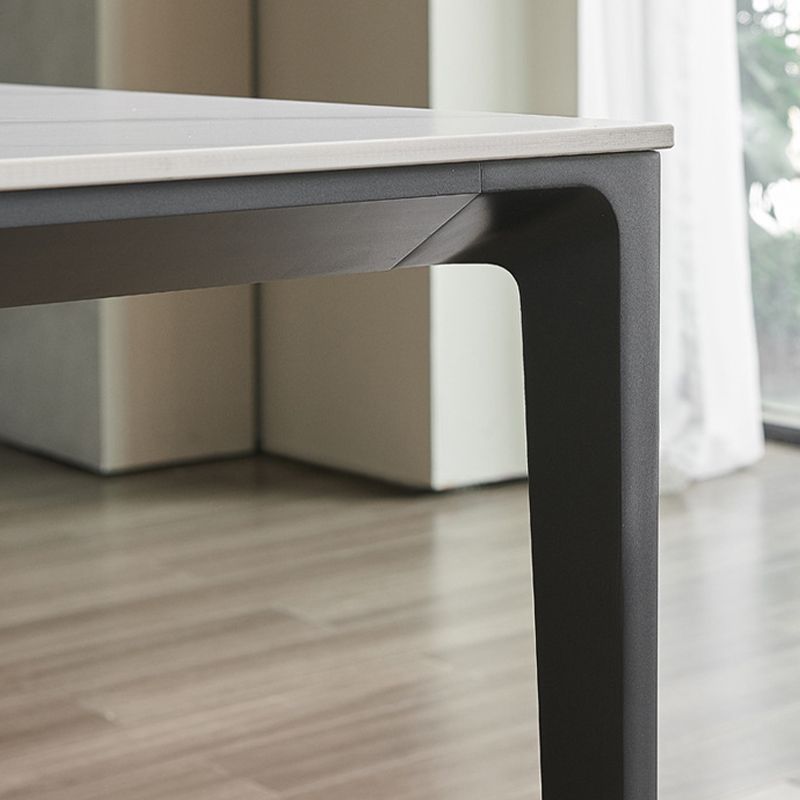 Modern Stone Top Rectangle Dinette Table Metal Base Dining Table in White