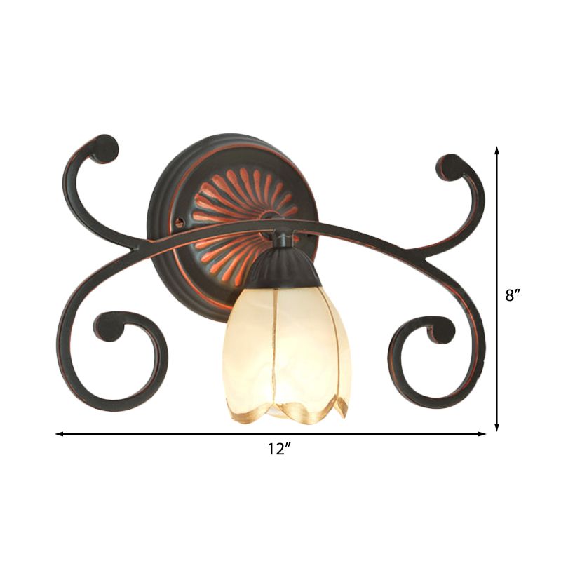 Red Brown 1/2/3 Lights Sconce Light Classic Frosted Glass Flower Shape Vanity Lighting Fixture